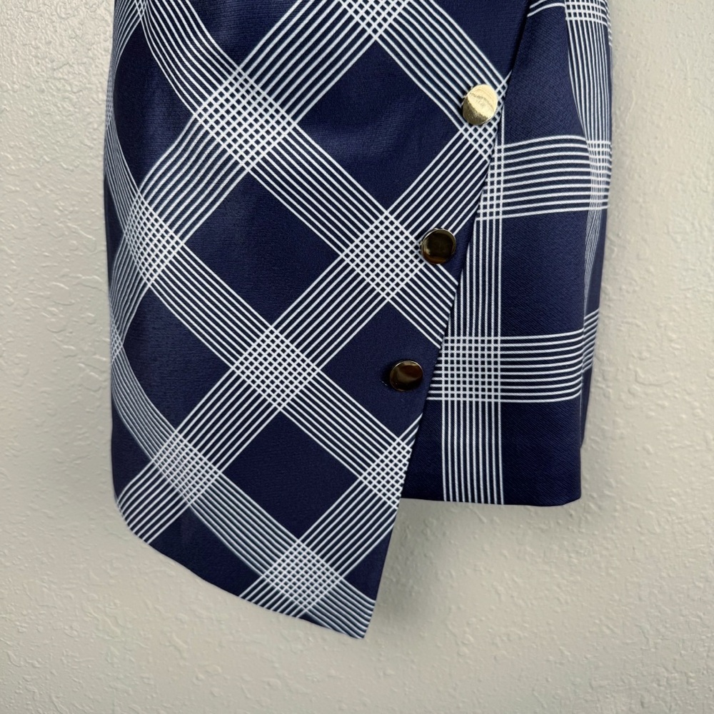 Stylestalker blue plaid asymmetrical button sleeveless mini dress S - Picture 5 of 10